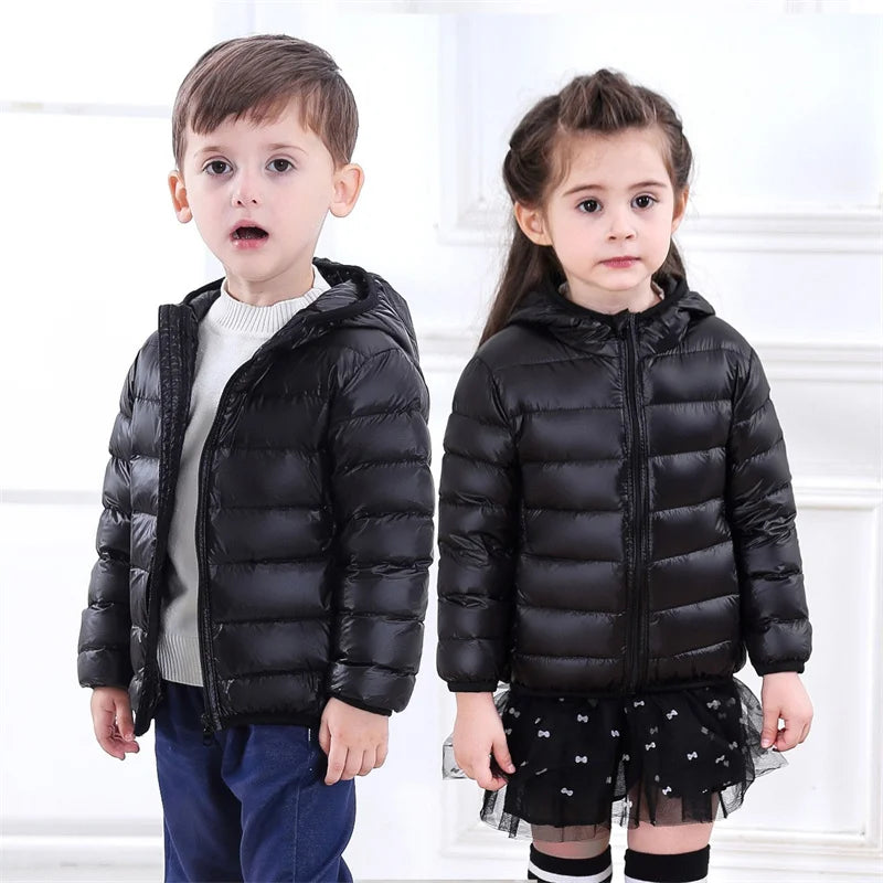 Boys Girls Lightweight Down Jacket Baby Hooded  Zipper Coats Autumn Winter Warm Outerwear 0-5 Years Kids Christmas Birthday Gift