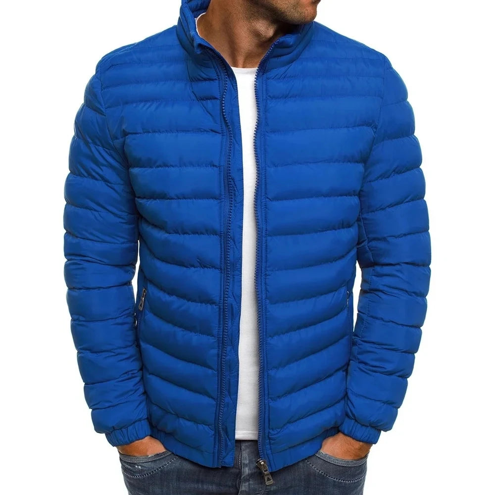 Winter men's stand up collar warm jacket street fashion casual solid color business zipper thin winter outdoor jacket