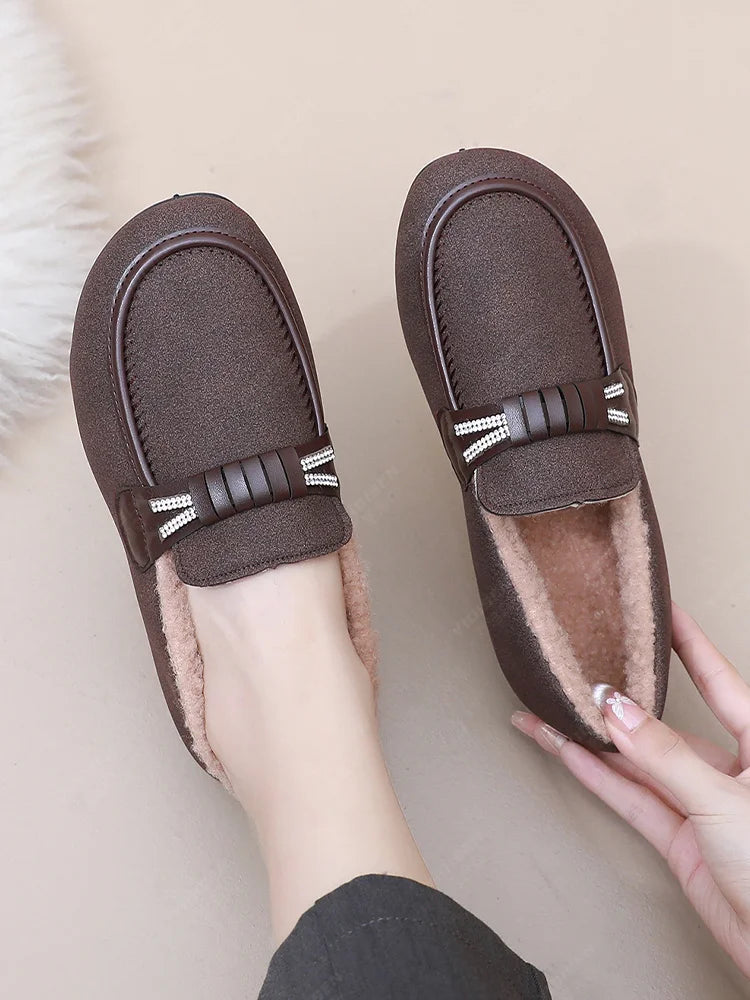 Women Winter Casual Shoes New Soft Flat Non-slip Loafers Fashion Comfort Warm Plush Slip on Female Cotton Shoes