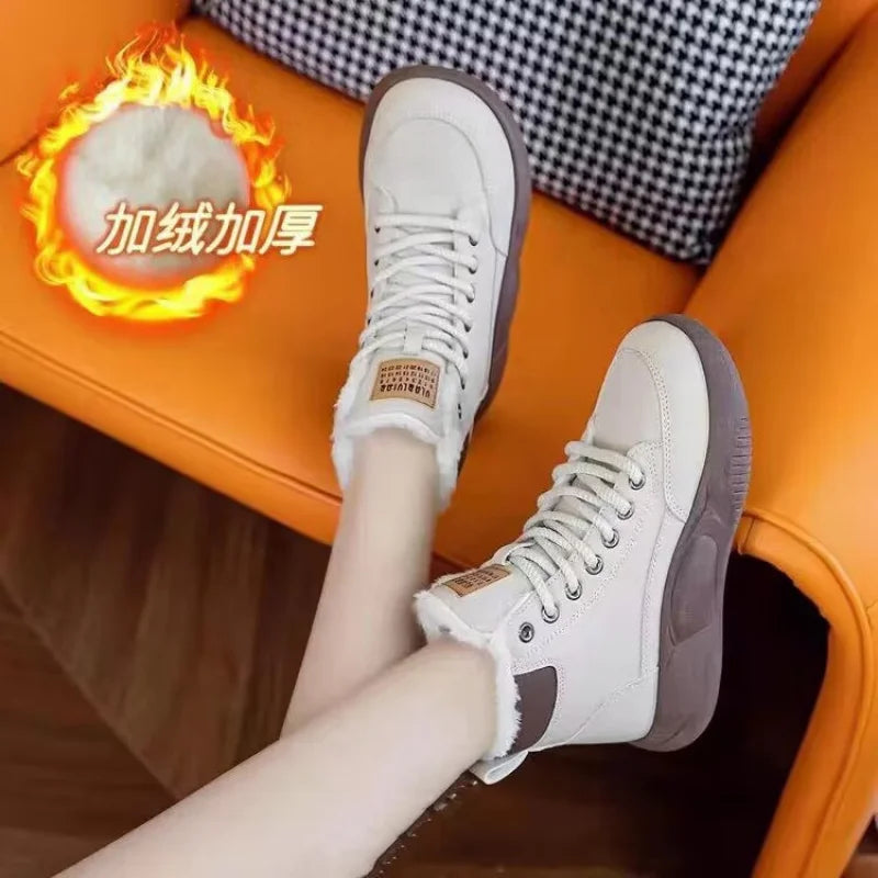 【2025 Winter】Women's High-Top Thermal Sneakers Fashion All-Match Fur Lined Winter Shoes Non-Slip Warm Casual Sports Shoes
