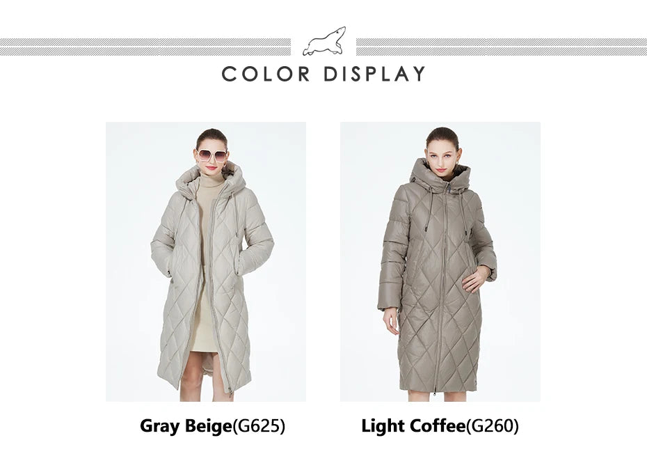 ICEbear-Women's Diamond Quilted Jacket, Lengthened Style, Padded Parka, Warm Cotton Coat, Lengthened, Winter, 2023, GWD22631D