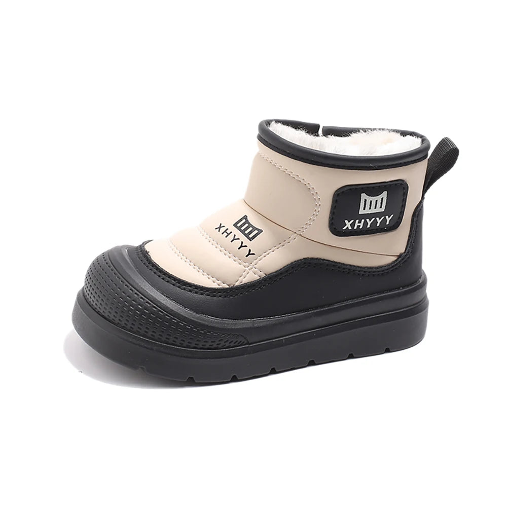 PU Leather Snow Boots For Children Waterproof Thick Warm Girl's Plush Boots Faux Fur Winter Cotton Shoes For Teenager Kids