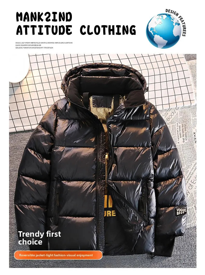 Winter Warm Jacket Men's Trendy Brand Black Gold Bright Waterproof Warm Parka Short Casual Down Cotton Padded Coat man padded