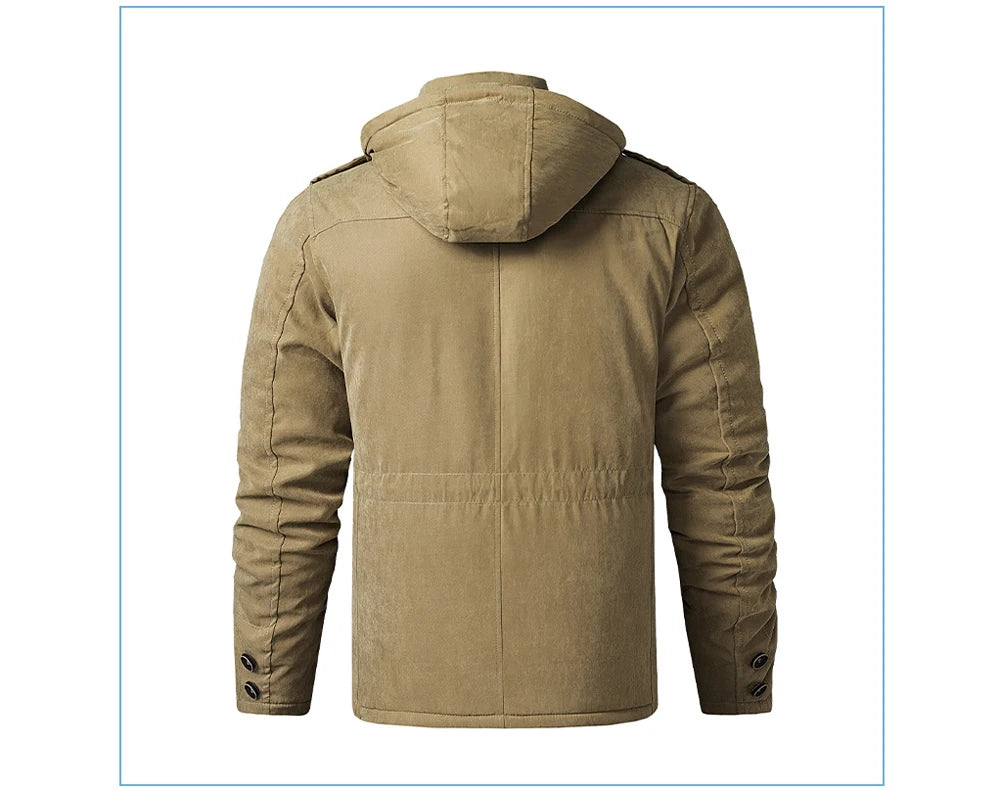 Winter Mens Fleece Warm Jackets Fashion Men Thicken Thermal Tactical Hooded Coats Men Outdoor Multi-pocket Windbreaker Jacket