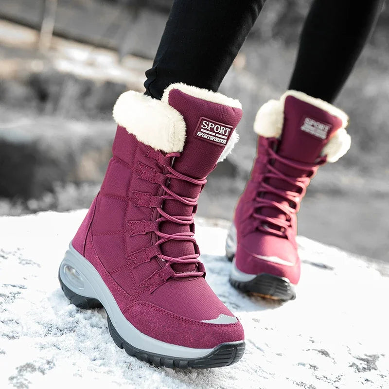 Winter Hiking Boots Shoes for Women Platform Fur Warm Snow Boots Waterproof Slip on Women Comfortable Outdoor Ankle Boots Winter