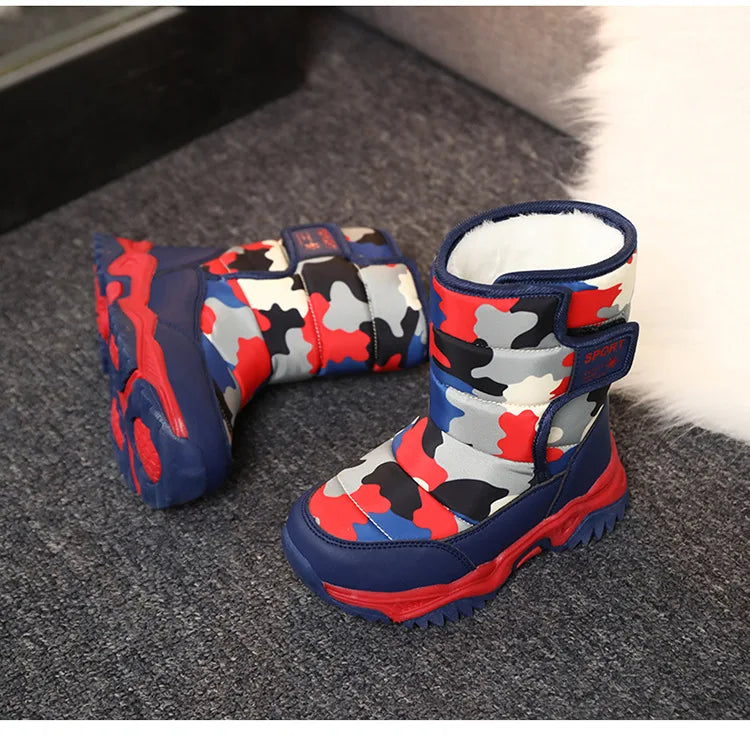 Outdoor Sport Cotton Shoes Child Footwear Fashion Waterproof Kids High Plush Boots Children Winter Boots Boys Girls Snow Boots