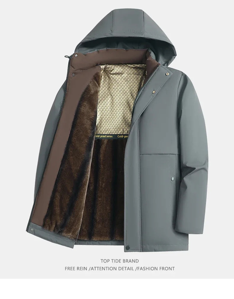 Winter New Fashionable Waterproof  Thick Warm Hooded Cotton Jacket For Men's Casual Loose Retro Sports Jacket