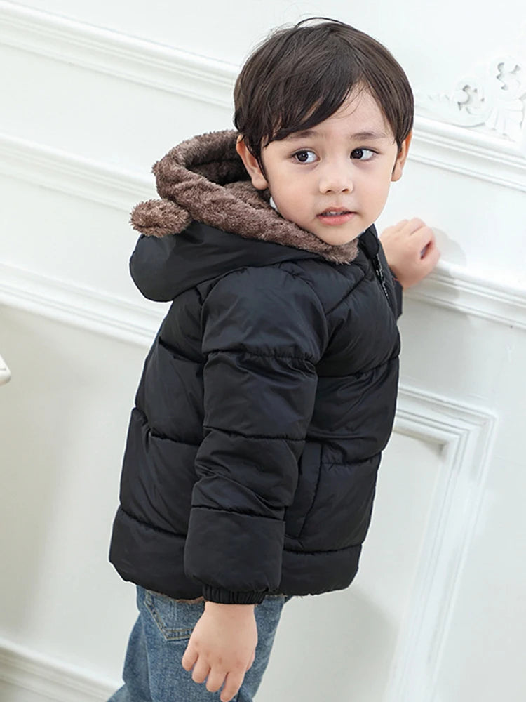 Winter Boys Cashmere Padded Jackets Children's Girls Hooded Outerwear Thick Fleece Warm Casual Coat New Christmas Birthday Gift