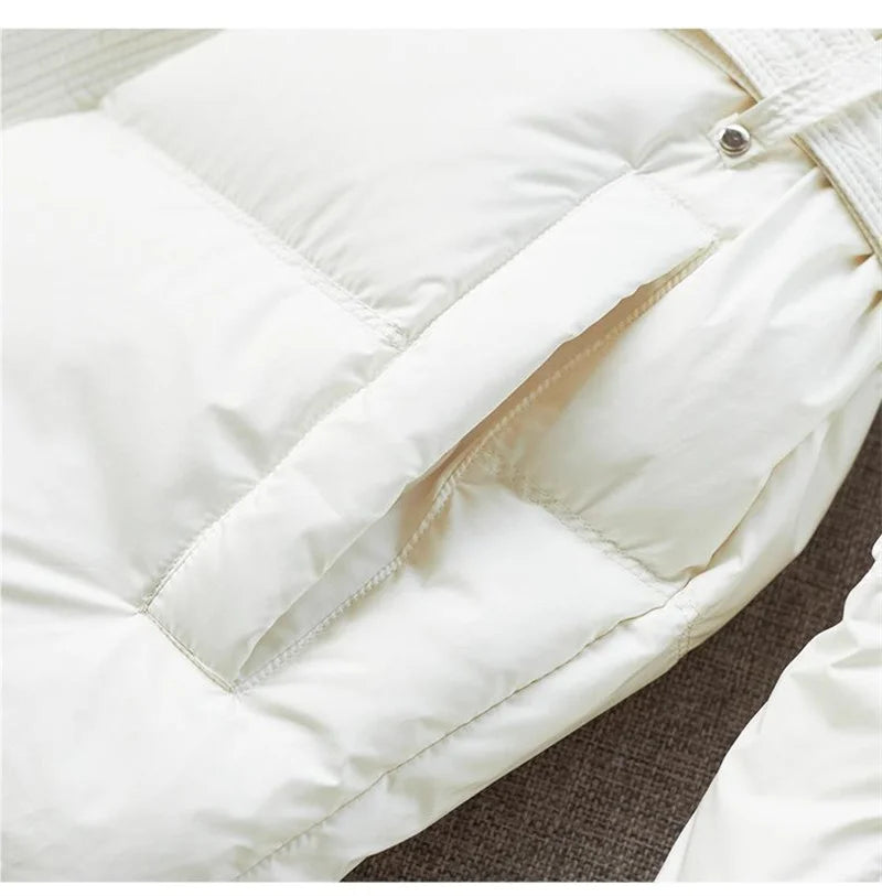 2025 New Winter Jacket Coat Female Parkas Fashion Lamb Wool Double Collar Short Belt Warm Down Cotton Jacket Women Outerwear Top