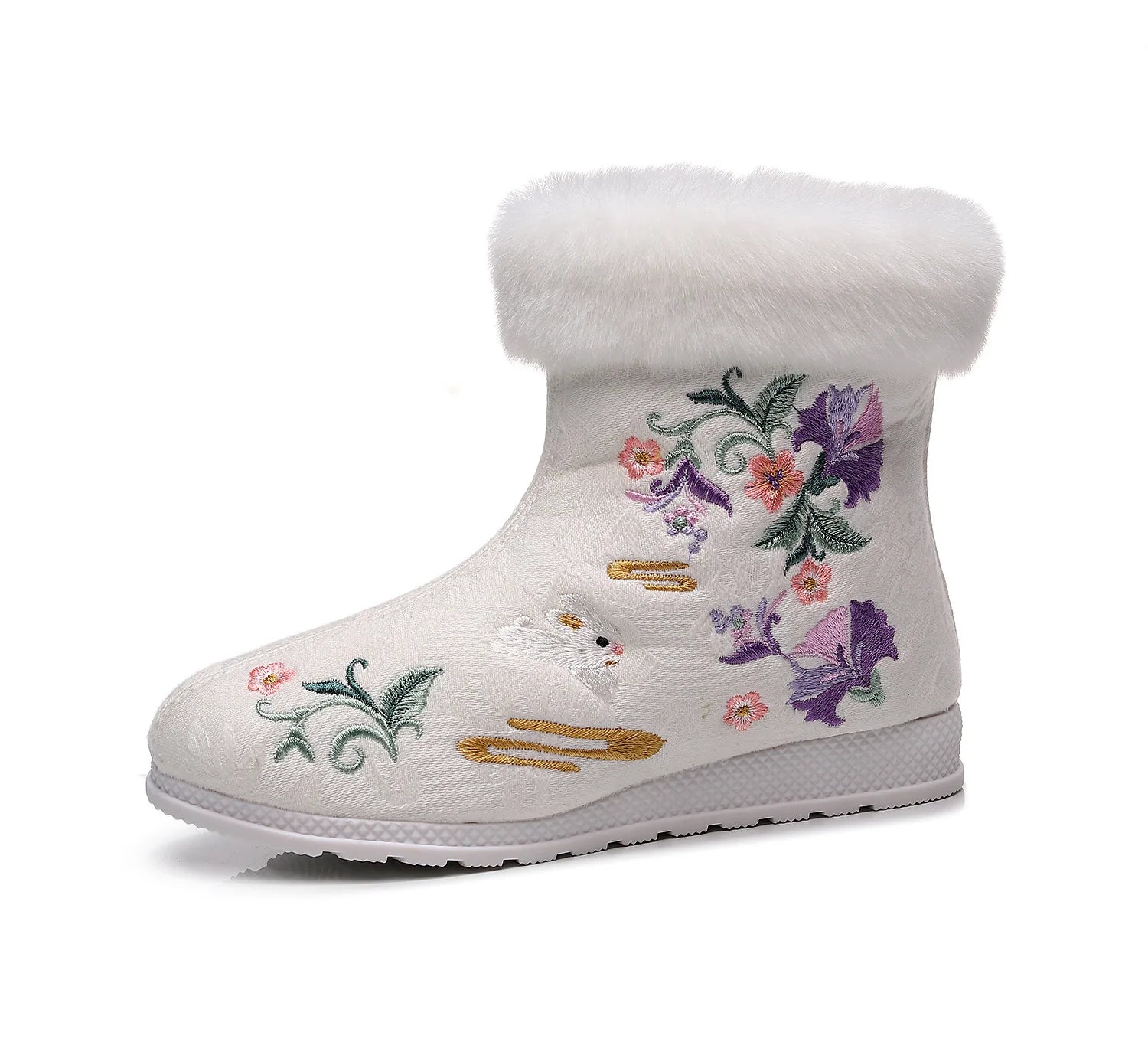 Fashion Winter Boots Women's Shoes Ethnic Style Embroidered Short Boots Women Warm Snow Shoes Female Antiquity Dance Flat Boot