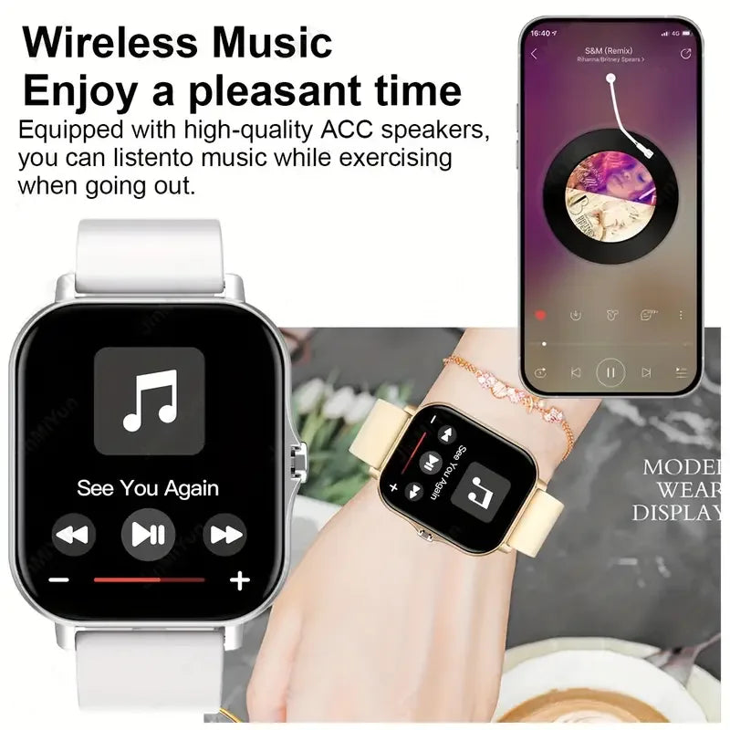 Montre connectée Bluetooth parlante avec moniteur d'oxygène dans le sang et de pression artérielle, pour femmes et hommes, cadeau de vacances 
