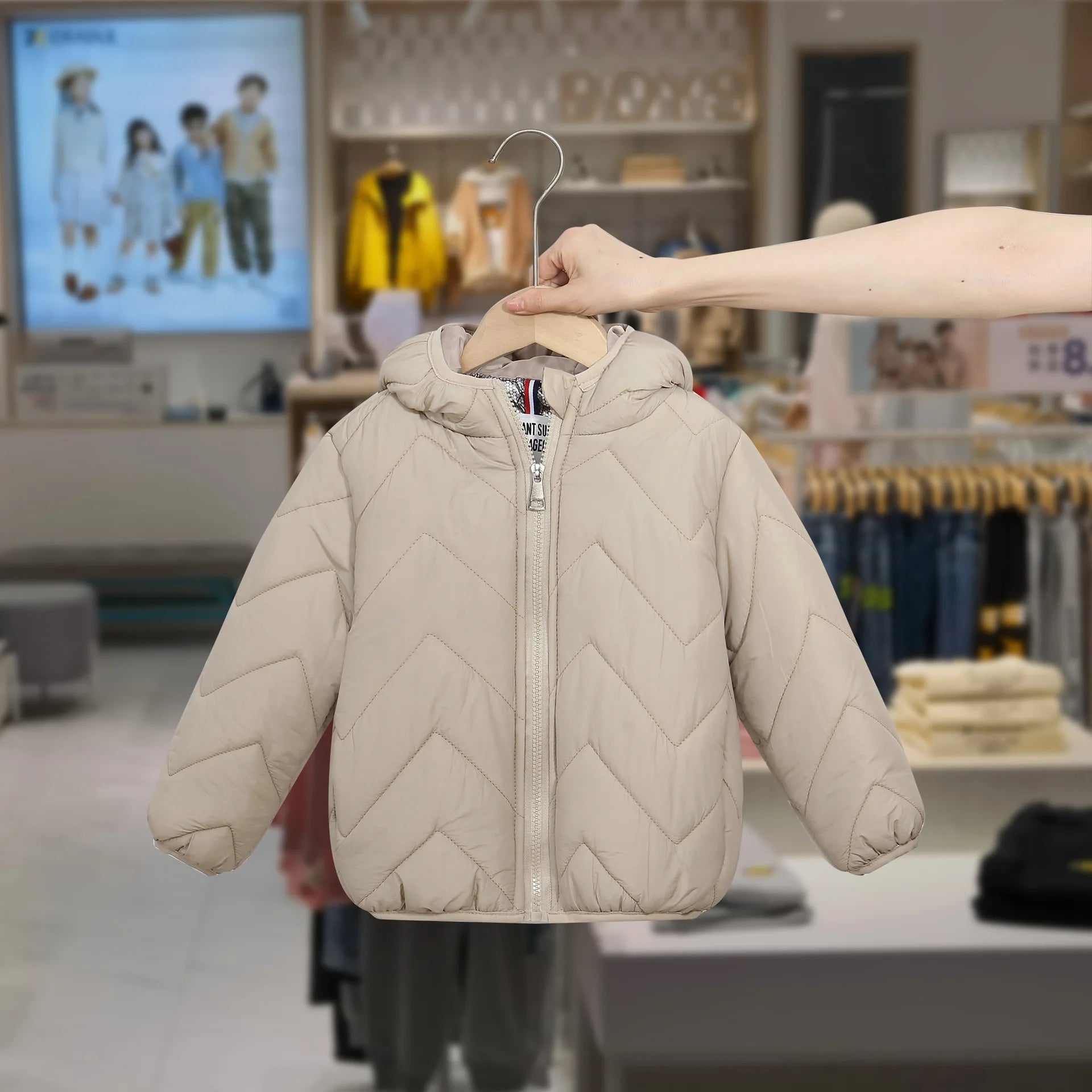 Winter Children's Jacket Girl 0-7Y Kids Boy Lightweight Hooded Padded Jacket Chevron Quilted Warm Down Cotton Coat Outerwear