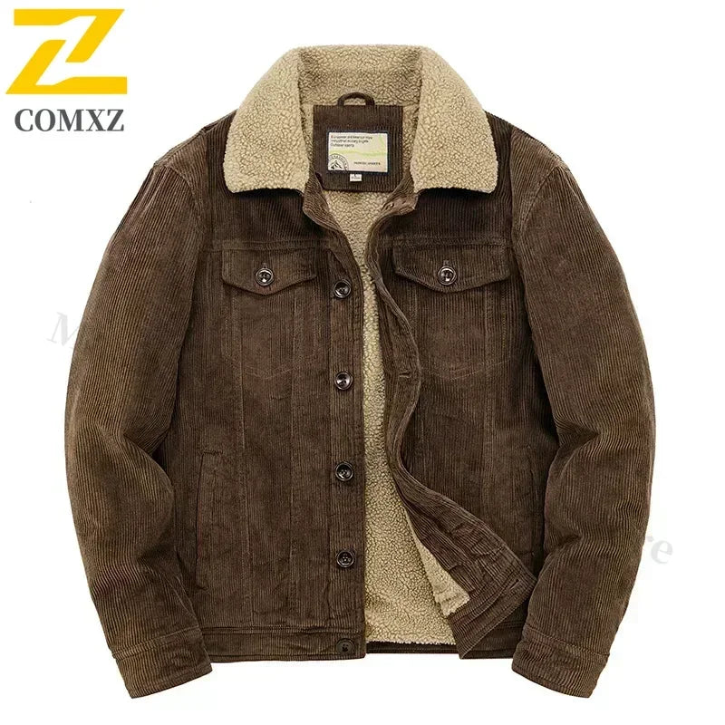 Male Cotton Jackets Padded Warm Loose Parka Coat Corduroy Short Jacket Man Solid Fur Collar Windbreaker Winter Men Fleece Jacket