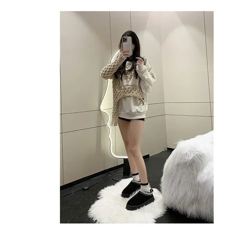 Snow Boots for Women 2024 Winter New Cashmere Warm Thick Soles Without Heel-covered Hair Half Slipper Cotton Shoes for Women