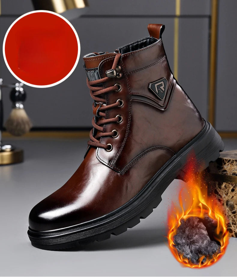 Autumn Winter Side Zipper Genuine Leather Boots for Men Fashion Casual Warm Cotton Work Shoes Man New Designer Ankle Boots Male