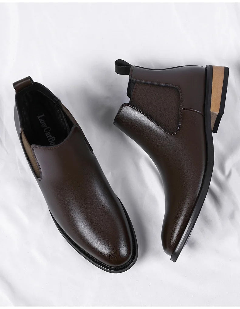 Winter New Men's Boots Genuine Leather Luxury Chelsea Boots Hidden Heels 6CM Height Increasing Shoes Man Outdoor Keep Warm Boots