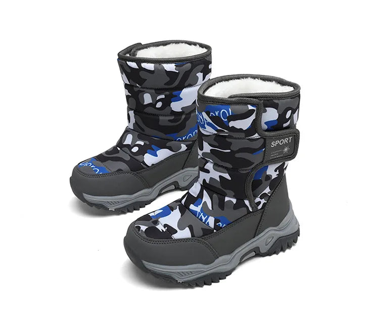 Outdoor Sport Cotton Shoes Child Footwear Fashion Waterproof Kids High Plush Boots Children Winter Boots Boys Girls Snow Boots