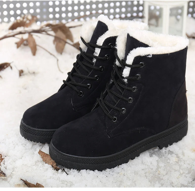 Women's Boots Warm Fur Botas Mujer 2025 Winter Shoes For Woman Snow Boots Low Heels Ankle Boots Winter Black Footwear Female