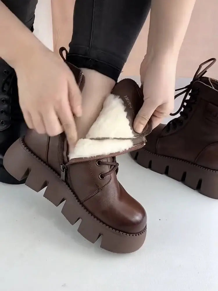 Snow Boots Womens Shoes 2025 New Boots Warm Wool Platform Shoes Thickened Cotton Shoes Cold Winter Round Toe Platform Boots