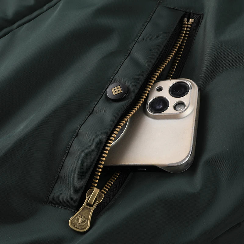 Winter Men's Black Padded Jacket Removable Hood Durable Windproof Fabric Embroidery Decorative Side Pockets Sleeve Zipper