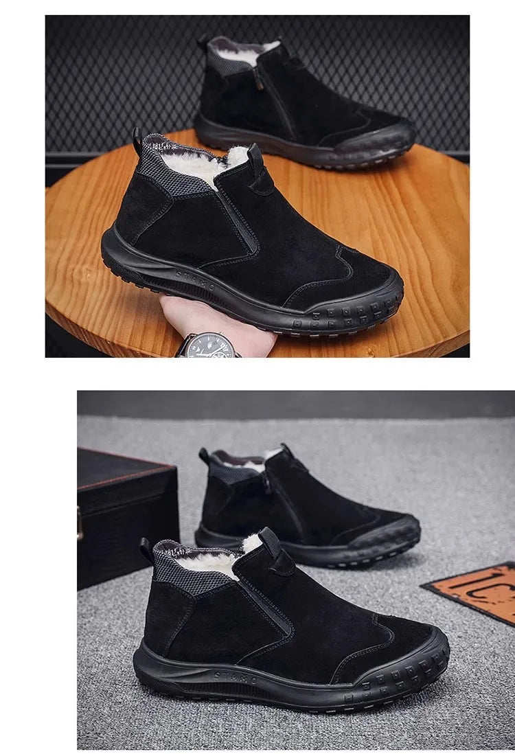 Winter Suede Snow Boots, Velvet Anti-slip Outdoor Shoes, Fashionable Warm Shoes, Casual and Comfortable Men's Shoes,Casual Shoes