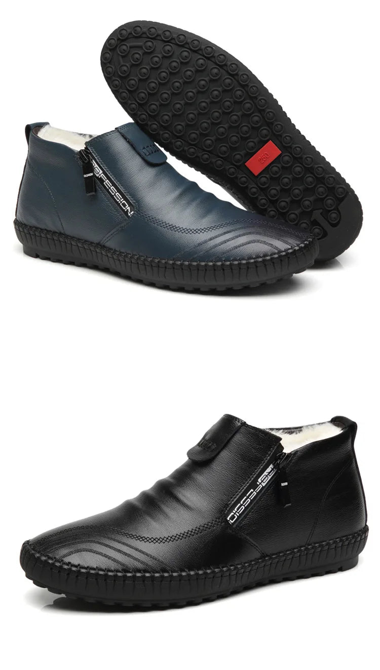 2025 Natural Wool Winter Shoes Men Genuine Leather Warmest Snow Boots Army Homme Walking Botas Hombre Platform Boots