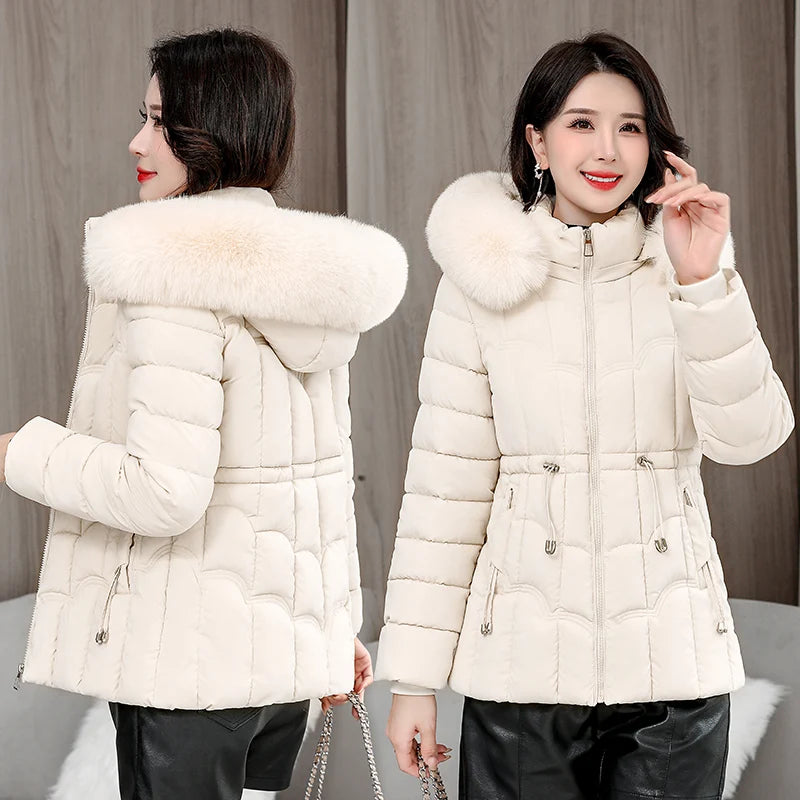 Winter 2025 New Down Jacket Women Parkas Fashion High-Quality Warm Cotton Padded Coat Ladies Short Overcoat Hooded Overwear Tops