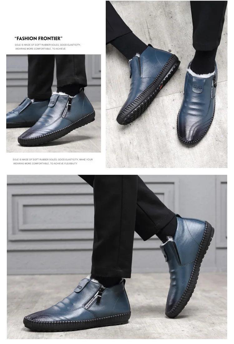 2025 Natural Wool Winter Shoes Men Genuine Leather Warmest Snow Boots Army Homme Walking Botas Hombre Platform Boots