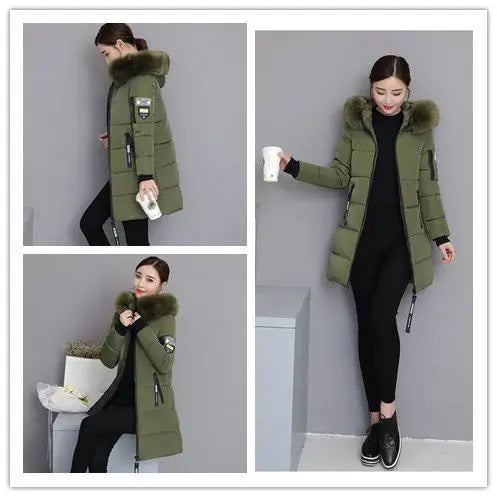 Winter Women Coat Parkas Mid-length Hooded Padded Jacket Big Fur Collar Warmth Jacket Cheap Wholesale