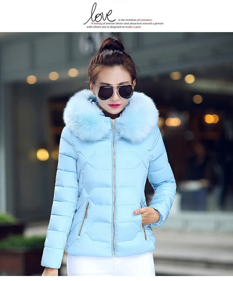 Autumn Winter Women Short Cotton Coat 2025 New Women Cotton Coat Large Fur Collar Parkas Large Size Women'S Cotton Padded Jacket