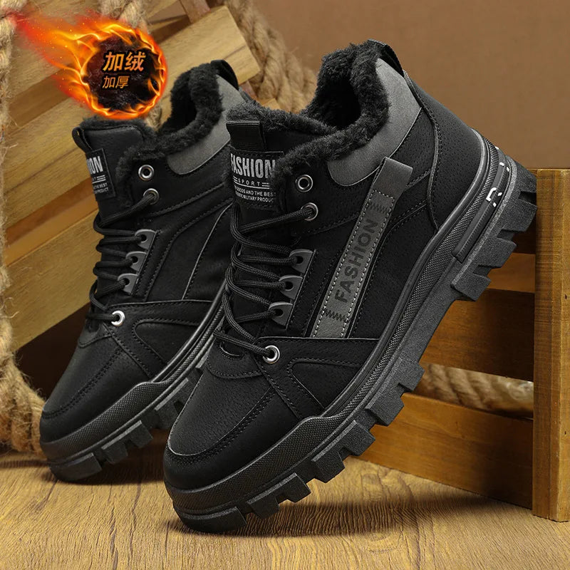 Winter Sneakers Men's New Warm Cotton Boots with Thick Soles Versatile Snow Anti Slip Outdoor Leisure Hiking Cotton Shoes Botas