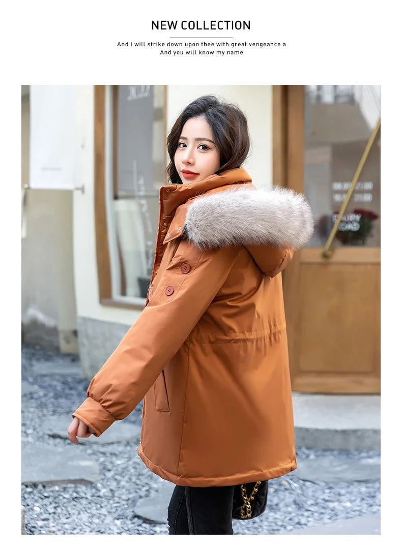 CJFHJE Parkas Winter Jackets Women Chaquetas Para Mujeres Waist Big Fur Collar Warm Down Jacket Outdoor Coat Abrigos De Plumas