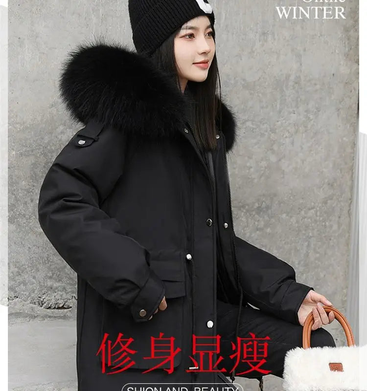 Winter Coat 2024 New Thicken Parker Women's Warm Detachable Inner Down Cotton Jacket Female Loose Warm Hooded Parkas Overcoat