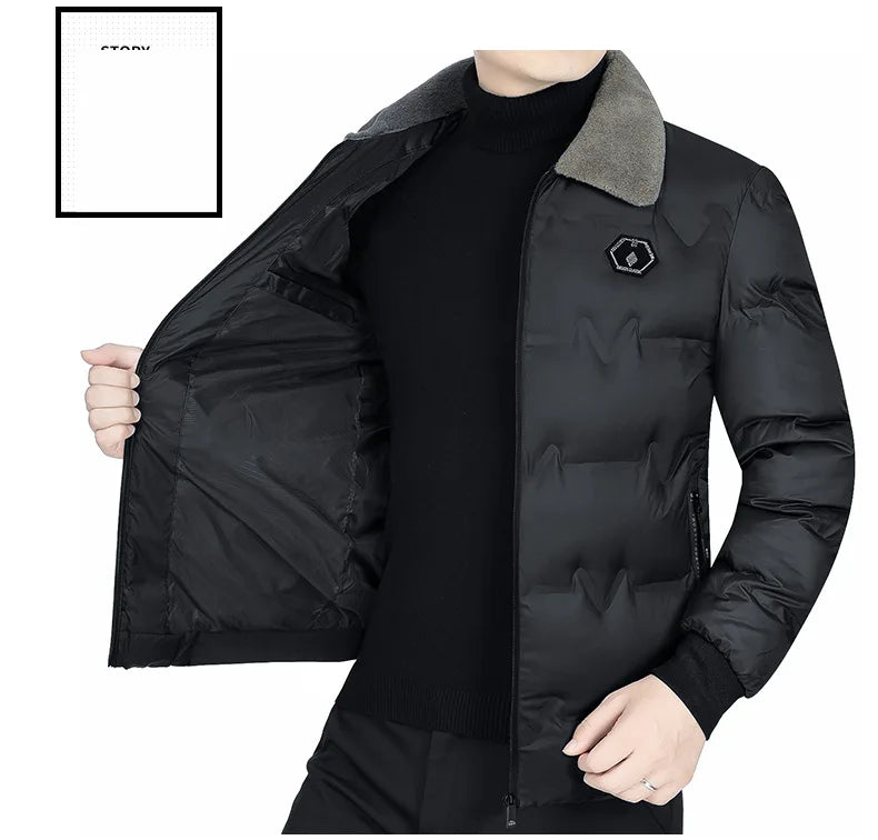 New Winter Men Fur Collar Down Jackets Warm Parkas High Quality Male Outwear Casual  Winter Coats Man Slim Fit Down Jackets 4XL