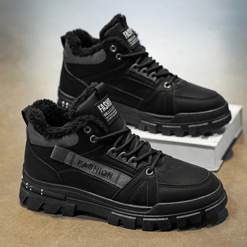 Men's plus size warm and velvet work boots soft-sole anti-slip high-top boots winter fashion youth comfort outdoor cotton boots