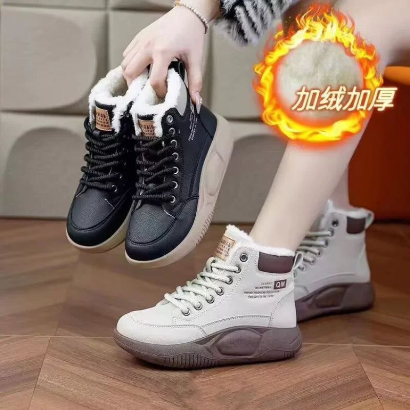 【2025 Winter】Women's High-Top Thermal Sneakers Fashion All-Match Fur Lined Winter Shoes Non-Slip Warm Casual Sports Shoes