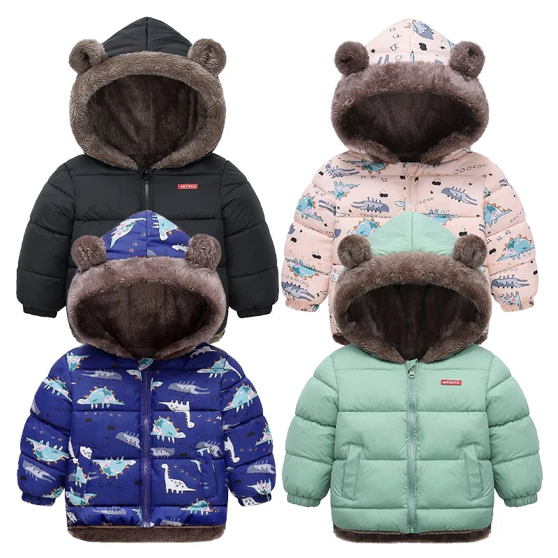 Winter Kids Thick Jacket Boys Girls Cotton-Padded Cashmere Hooded Coat Chilren Fleece Warm Outerwear Clothing for 2 3 4 5 6Years