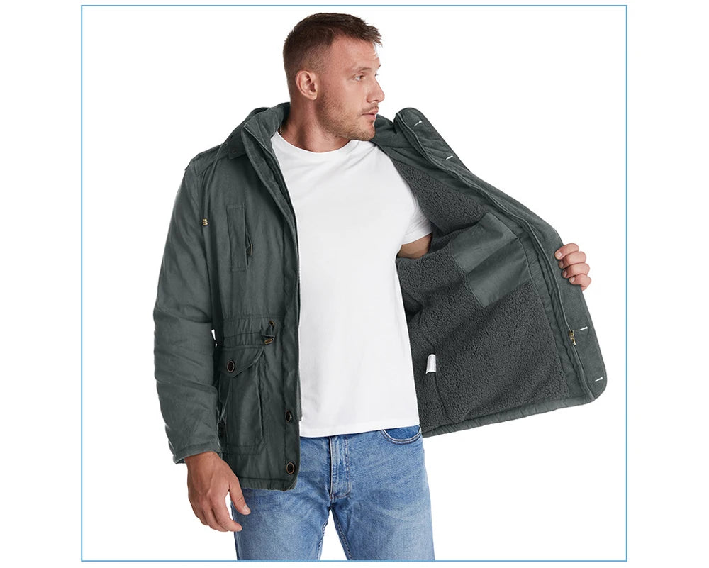 Winter Mens Fleece Warm Jackets Fashion Men Thicken Thermal Tactical Hooded Coats Men Outdoor Multi-pocket Windbreaker Jacket