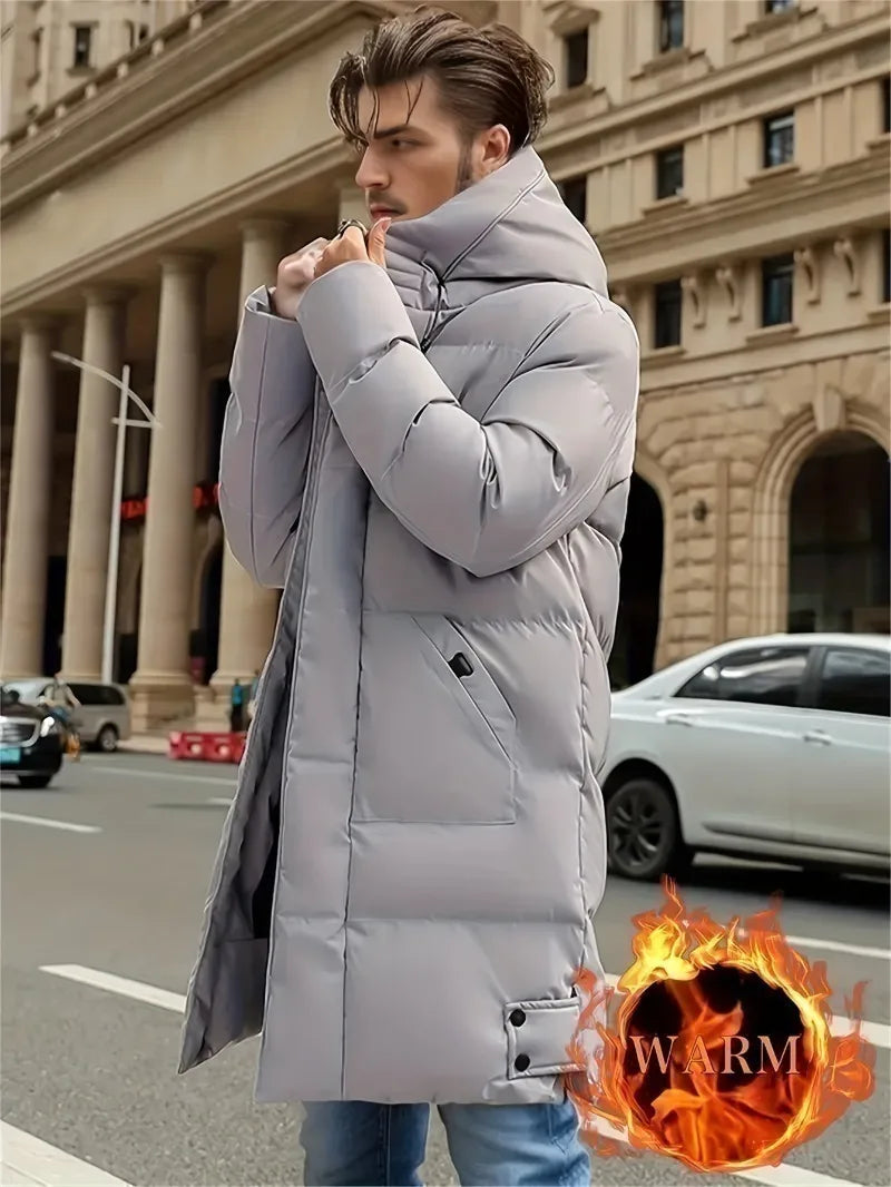 Men's Winter Jacket Hooded Full-Zip -Padded - Windproof Coat with Full-Length Zipper- Cold Weather Outdoor Clothing for Skiing