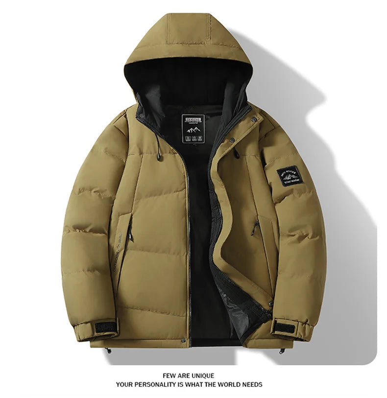 Fashion Trend with Hood Parkas for Men Quality Comfortable Thicken Warm Outerwear Solid Color Windproof Male Clothes Winter New