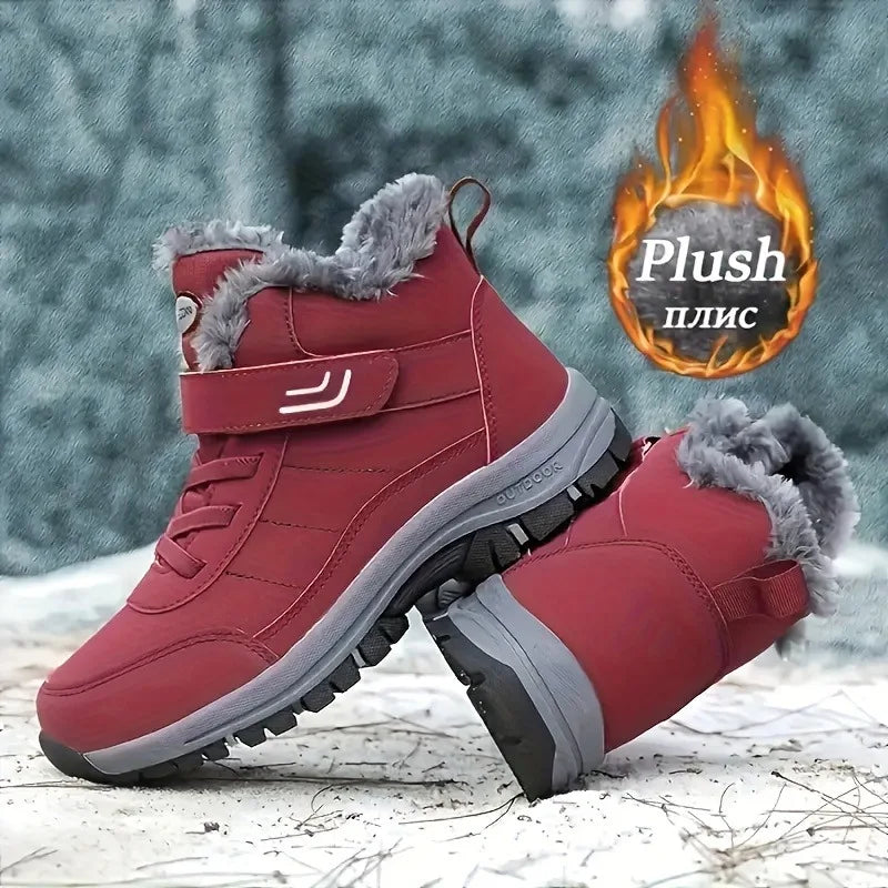 Winter Snow Boots Women Shoes Warm Breathable Hiking Shoes Women Anti-slip Flat Bottom Ankle Boots Short Plush Men Shoes Women