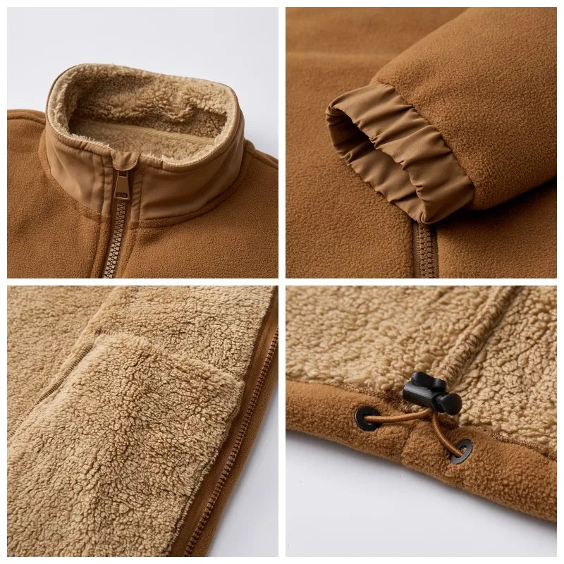 Winter Polar Fleece Jacket Men Warm Thicken Fleece Clothing Coats Men Outdoor Windproof Stand Collar Full Zipper Hiking Jacket