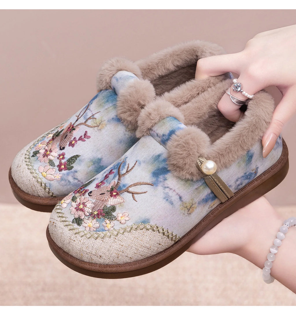 Winter Snow Boots For Women Brand Plus Thick Fur Cotton Shoes Outdoor Warm Footwear Embroidery ladies Ankle Boot Lazy Shoes