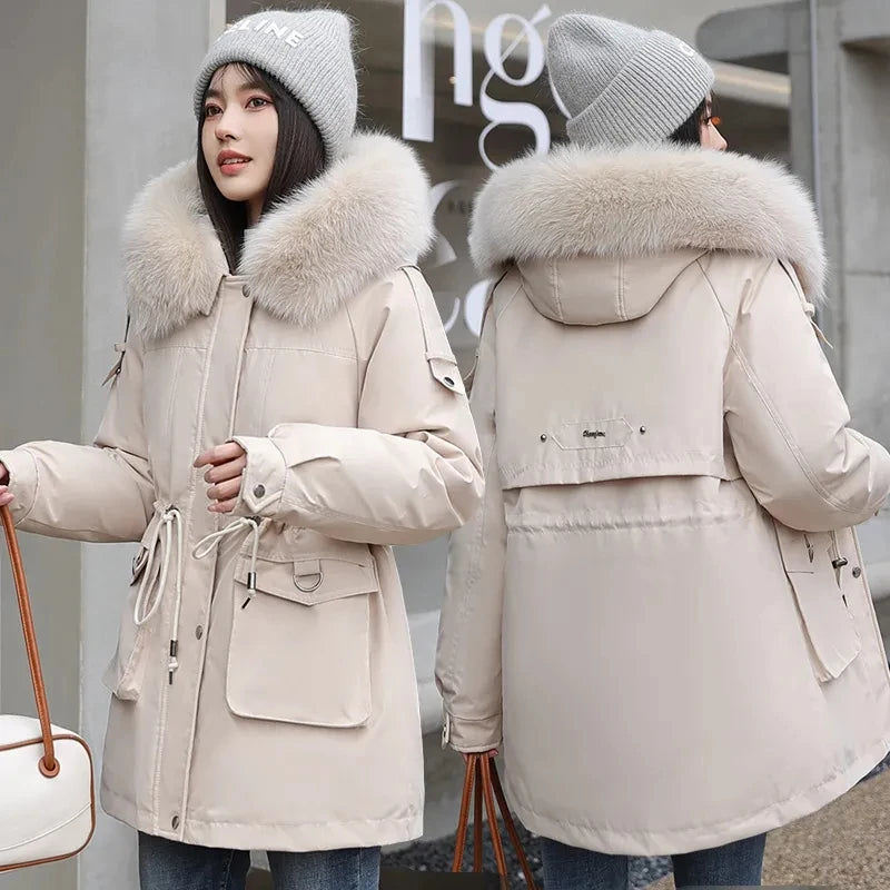 Winter Coat 2024 New Thicken Parker Women's Warm Detachable Inner Down Cotton Jacket Female Loose Warm Hooded Parkas Overcoat