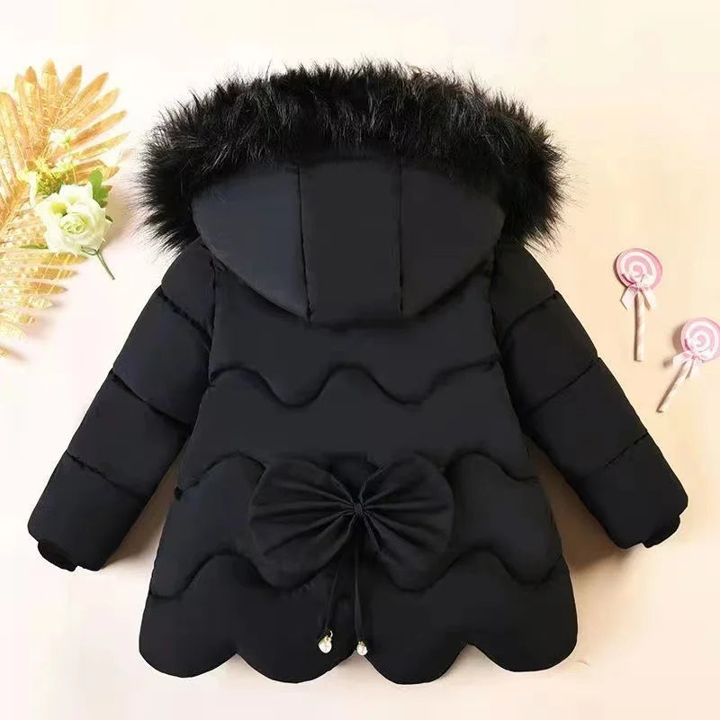 Children's winter coat Little girl cotton-padded jacket thickened fashion down  jacket girl's medium long super cute  jacket