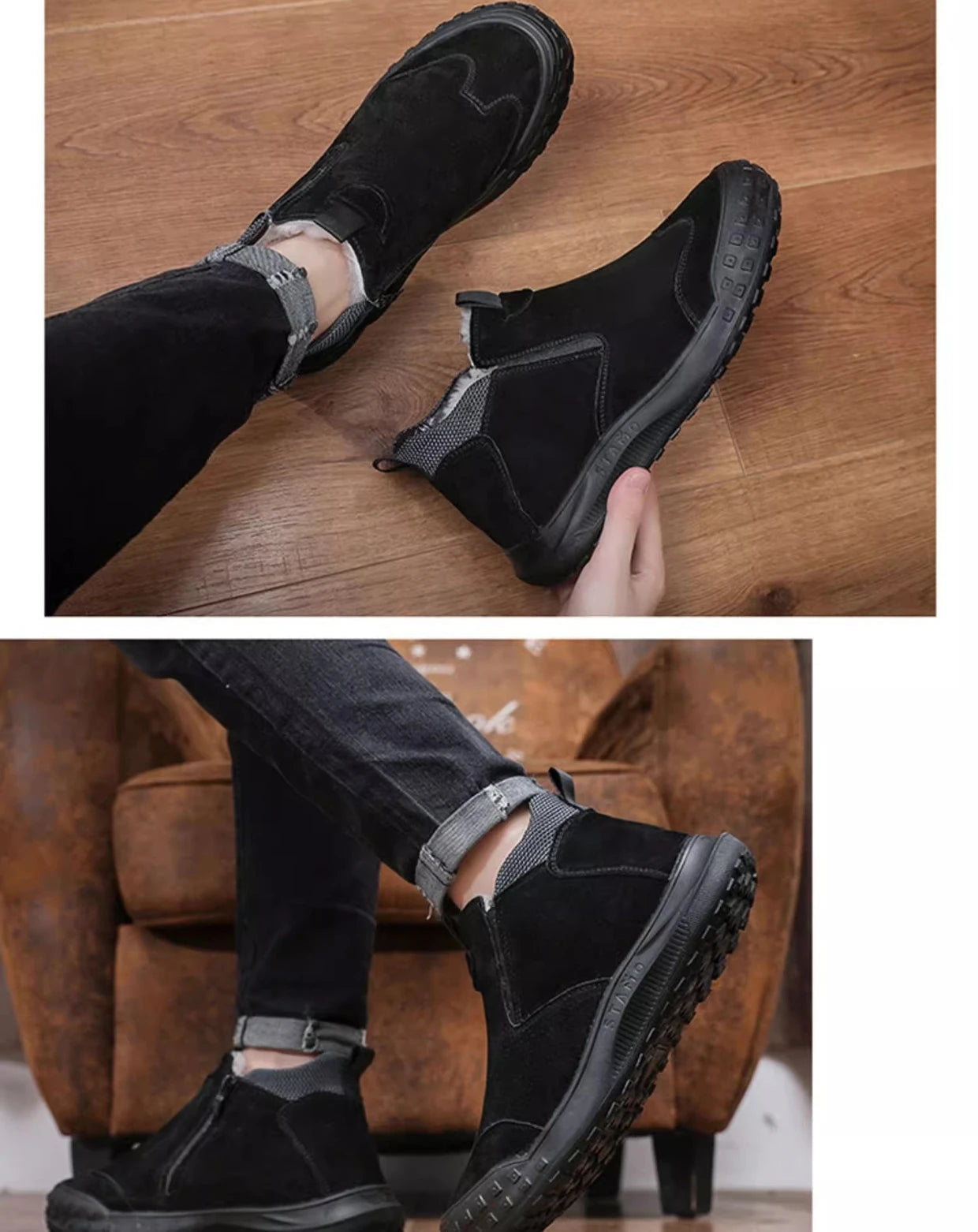 Winter Suede Snow Boots, Velvet Anti-slip Outdoor Shoes, Fashionable Warm Shoes, Casual and Comfortable Men's Shoes,Casual Shoes