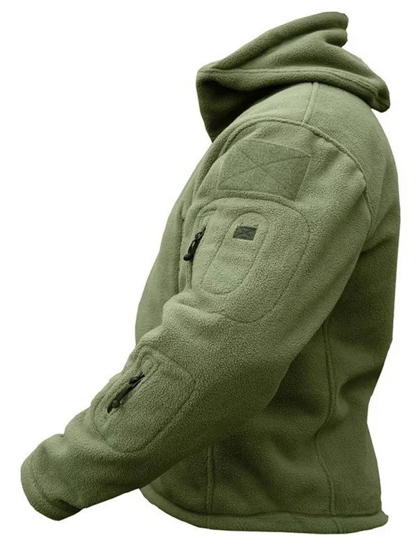 Winter Fleece Jacket Men's Military Tactical Jacket Solid Warm Fleece Coats with Hat Outdoor Sports Combat Hiking Polar Jacket