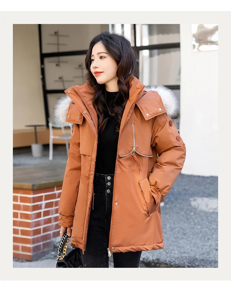 CJFHJE Parkas Winter Jackets Women Chaquetas Para Mujeres Waist Big Fur Collar Warm Down Jacket Outdoor Coat Abrigos De Plumas