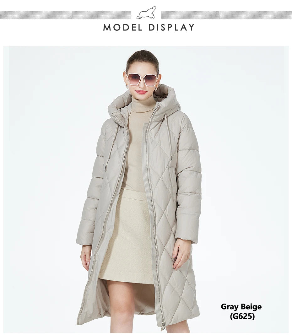 ICEbear-Women's Diamond Quilted Jacket, Lengthened Style, Padded Parka, Warm Cotton Coat, Lengthened, Winter, 2023, GWD22631D