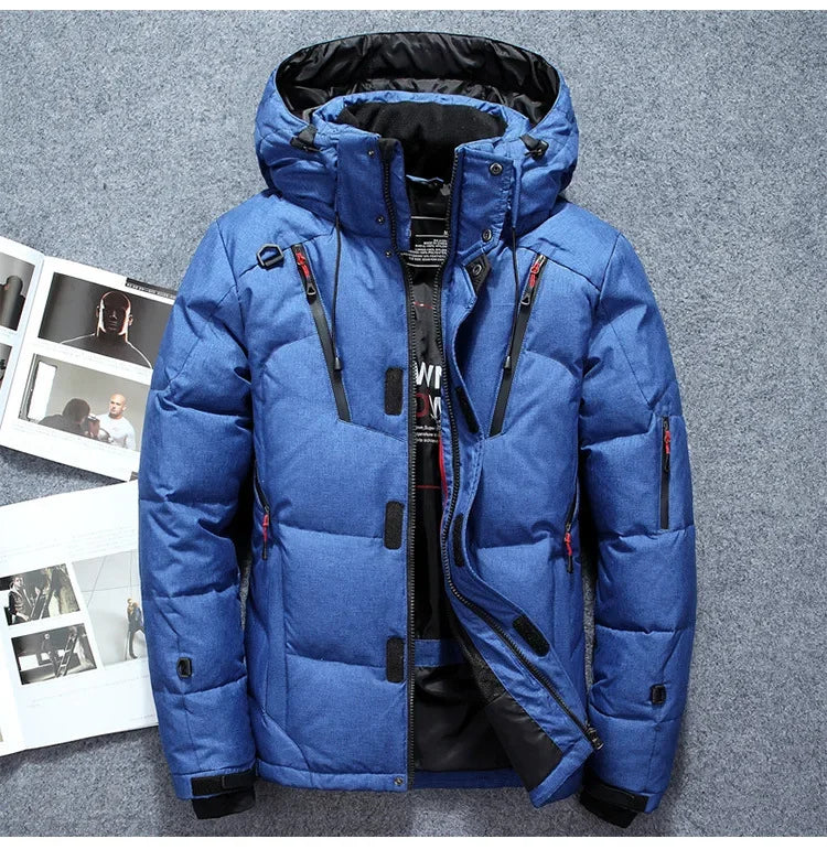 -20 Degree Winter Men White Duck Down Jacket Thick Warm Snow Coat Male Hood Windbreaker Down Parkas Outerwear Sportswear Puffer